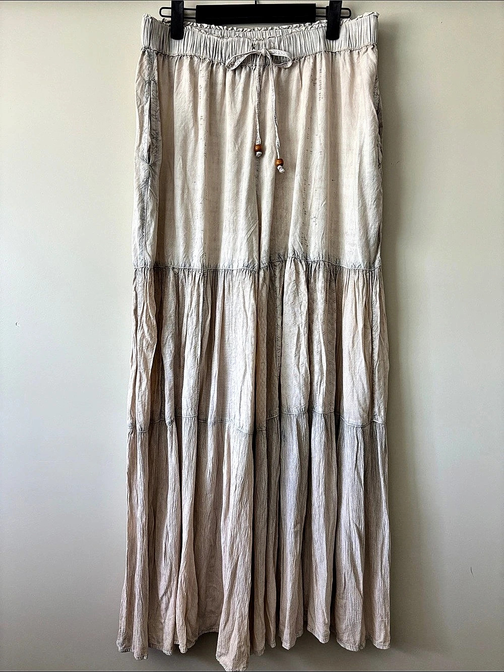 Young Threads Tiered Maxi Skirt in Beige Large NWT